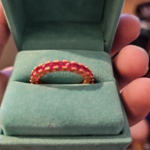 NIB Kurt Geiger London Crystal Band Ring, Orange/Fuschia, size 9